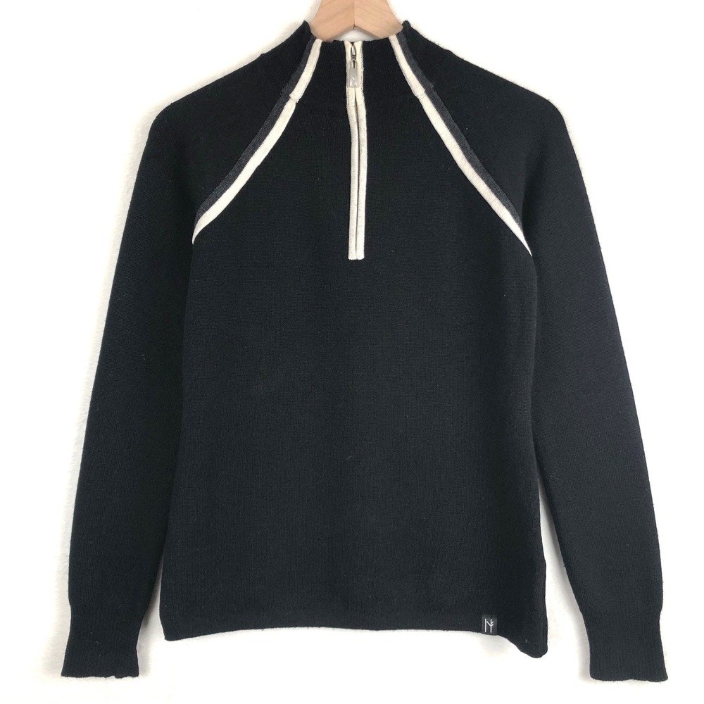 NEVE 100% Wool Quarter Zip Sweater Women's M Black Raglan Mock Neck Pullover